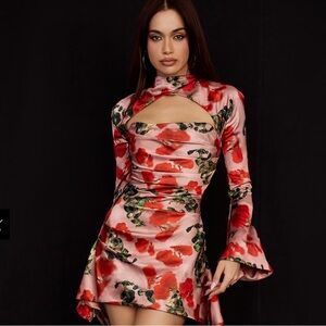 House of CB satin floral print Toira dress